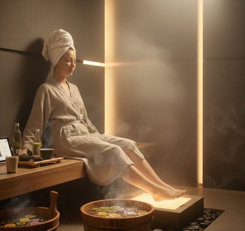 చెమట స్టీమింగ్ రూమ్‌లో ఫుట్ మసాజ్ చేయడానికి డీప్ వెల్‌నెస్ గైడ్